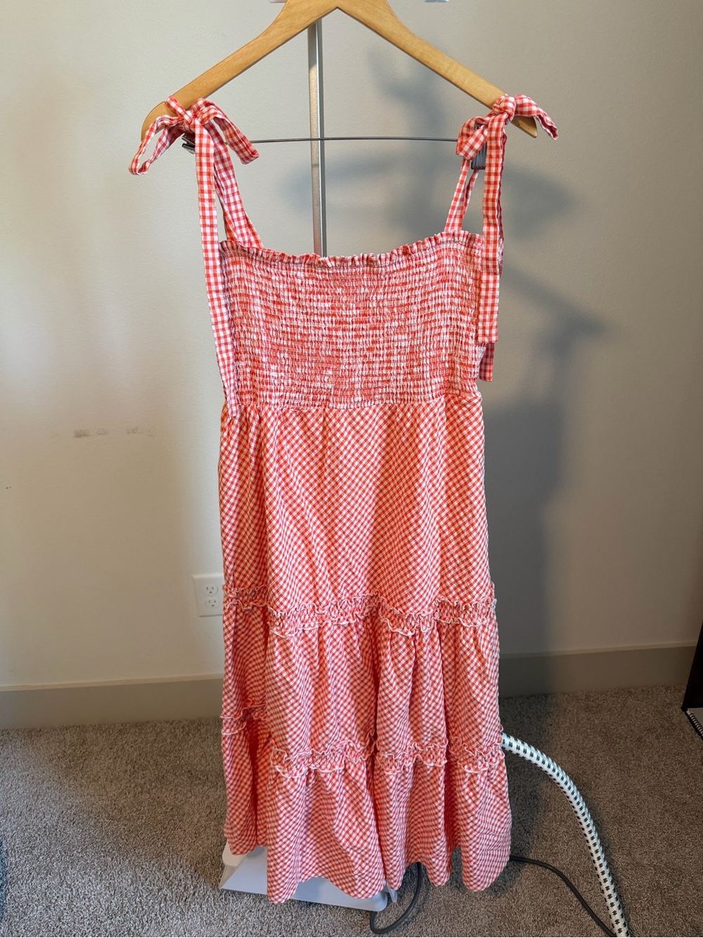 Gingham Maxi Dress with Tie Straps